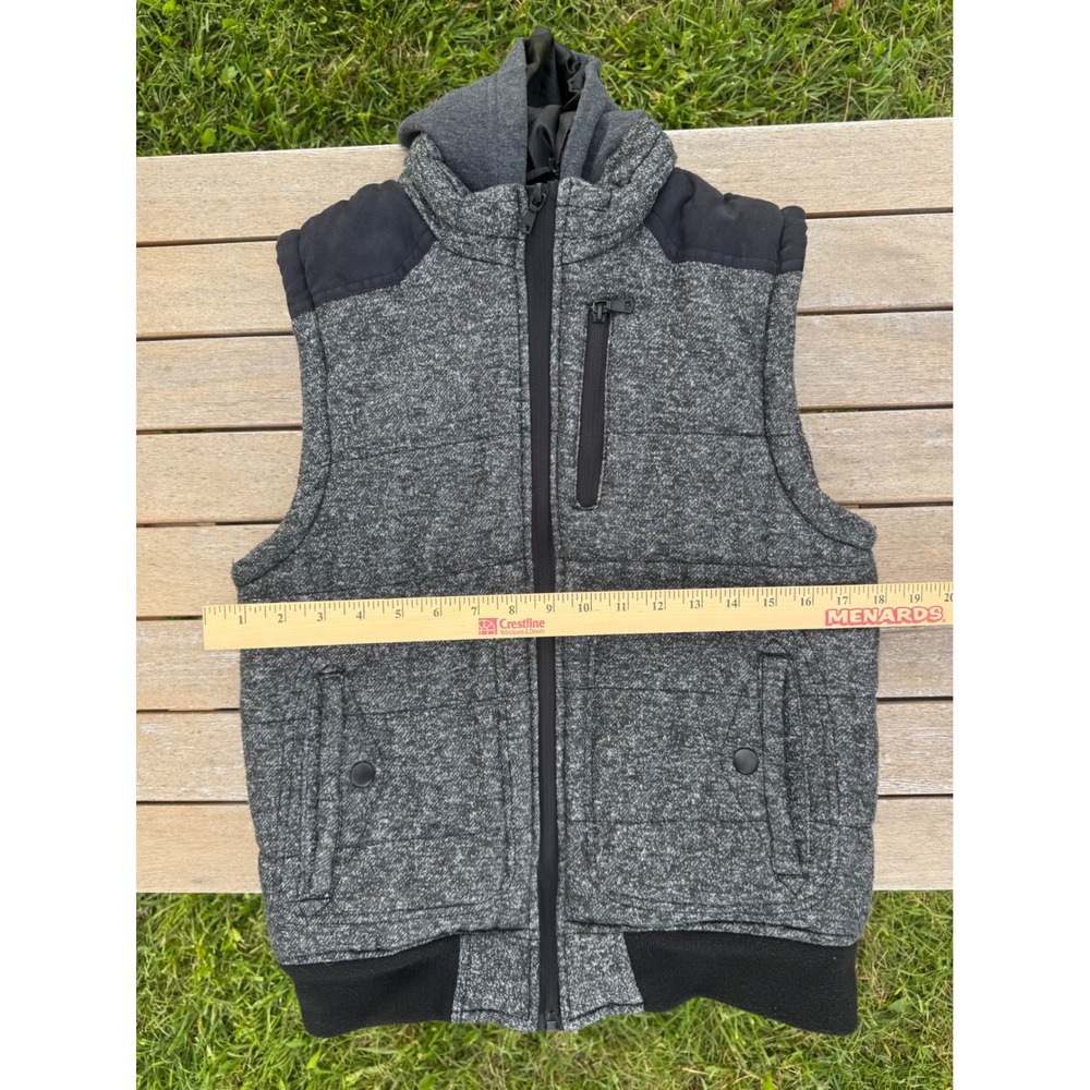 First Wave Boys Gray Marl Hooded Puffer Vest Quilted Full Zip Size 18/20 XL - Picture 7 of 8